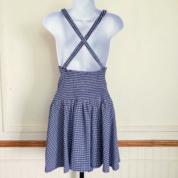 Princess Polly Womens Dress 12 Blue Plaid Seersucker Cut Out Cross Back NEW - Picture 4 of 12